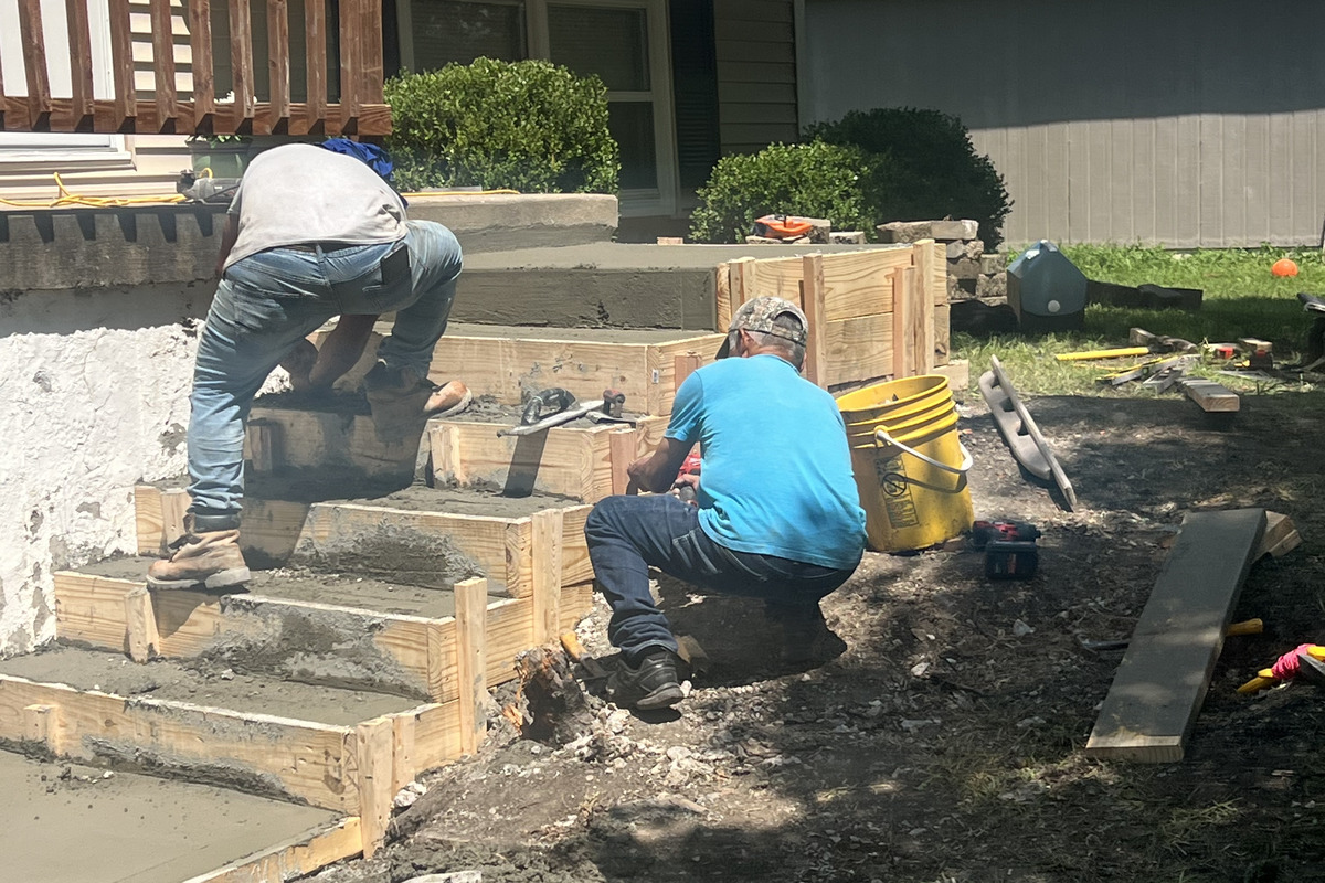 Concrete sidewalk and stairs